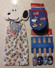 Peanuts July 4th Set Mini Oven Mitts Hanging Towel Mini Spatulas Snoopy America