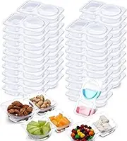 40pcs Condiment Container With Lids，Reusable Snack Packs,Snack Pack Containers,Double Compartment Transparent Salad Dressing Containers,Sauce Container For To-Go Sauce, Sampling, Travel Snack