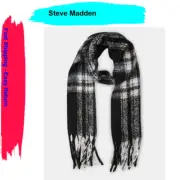 Steve Madden Women's Classic Plaid Scarf, Black, OSFM