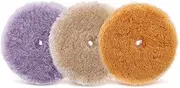 SPTA Wool Buffing Polishing Pads, 3Pcs 6" (150mm) Coarse Medium Cutting Car Wool Polishing Pads, Premium 100% Wool Cutting Pad with Hook and Loop for Car Polisher Car Polishing and Buffing -WPMIXS6
