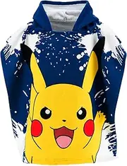 Pokemon Hooded Towel for Kids, Pikachu Beach Towel, Bath Towel, Poncho Towel for Kids (Navy Blue, Medium)