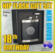 18th BIRTHDAY HIP FLASK SATIN BLACK GIFT STAINLESS STEEL POCKET BOTTLE + FUNNEL