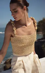 [Andres Otalora] Caña Brava Hand-Beaded Top