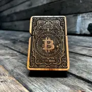 Engraved Bitcoin Lighter - Teak Wood Finish, "To The Moon" Design, Refillable