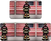 Red Stripe Firefighter USA Flag Print Kitchen Floor Mat 2 Sets Non-Slip Rugs for Kitchen Laundry Office and Home Decor