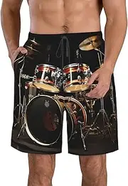 [FJWSLCH] Drum Set Men's Swim Trunks Quick Dry Swimming Board Shorts Drawstring Hawaiian Beach Shorts