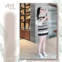 在飛比找蝦皮購物優惠-黑色條紋羊毛連衣裙 L001LB Vimi Boutique