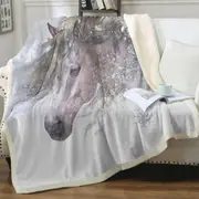 Winter Snow and Bright Hair White Horse Throw Blanket