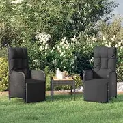 Outdoor Rattan Chairs, Patio Garden Furniture for Deck, Balcony & Lounge - Rocking Reclining Chair, Black with Cushions (2pcs)