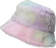 [Xiang Ru] Winter Faux Fur Bucket Hat Fluffy Warm Hats for Women Men, Soft Plush Fisherman Cap