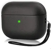 Upgrade Airpods Pro Case Cover, Leather Texture Full-Body Protective Case Cover for Apple Airpods Pro,Wireless Charging and Front LED Visible (Matte Black)