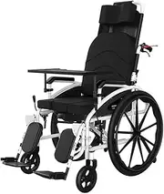 Folding Wheelchair, Lightweight Reclining Wheelchair with High Back & Removable Headrest, All Terrain Wheelchair for Adults Travelling Mobility 200lb Weight Capacity