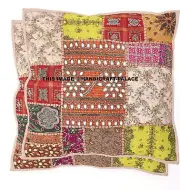 2 PC Patchwork Embroidered Cushion Cover Throw Indian Vintage Pillow Case Boho