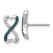 14k White Gold Blue and White Real Diamond Infinity Heart Post Earrings