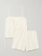 [Deiji Studios] Deiji Studios - Babylock Tie-detailed Striped Linen Pajama Set - Off-white - S/M S/M Off-white