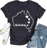 [Qskall] Australia Shirt for Women Australian Map T-Shirts Cute Hearts Tee Aussie Tops