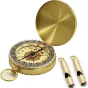 Classic Pocket Style Copper Clamshell Compass with 2 Brass Outdoor Whistles, ...
