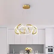 BAMDECOR Modern Pendant Light Chic Circular LED Chandelier Dimmable Irregular Hangning Lighting Adjustable Contemporary Droplight for Living Dining Room Bedroom (Gold)