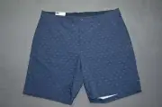 Greg Norman Performance Shorts Shark All Over Print Size 40 Navy Blue Stretch