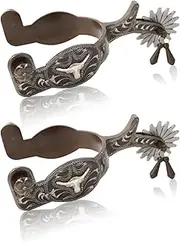 HDYEGY 1 Pair Horse Spurs,Western Cowboy Spurs Vintage Horse Boot Spurs with Silver Hand Craved Decoration, Fine Workmanship Western Horse Spurs for Riding Equestrian Training