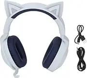 Cat Ear Wireless Headphones, Surround Sound 3.5mm Wired Kids Over Ear Headphones with Mic, LED Lights, Foldable Bluetooth Gaming Cat Headset for School Travel Gift (Blue)