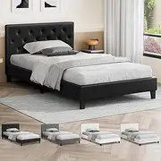 ALFORDSON Bed Frame Base King Single Size, Bed Platform Foundation with PU Leather Upholstered Tufted Headboard for Mattress Topper, Madelyn Black