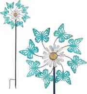Wind Spinner Butterfly Metal Flower Stake for Outdoor Yard Garden Art Decoration