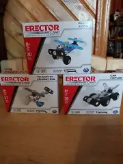New Meccano Erector 3 Different Models Plane, Car Voiture, Helicopter,