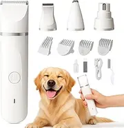 PawS2U 4 in 1 Dog Grooming Kit, IPX7 Waterproof Trimmer, Multi-Blade Pet Hair Clippers Kit, Pet Paw Trimmers & Nail Grinder, USB Rechargeable Clipper Grooming Trimmer for Small Dogs & Cats Indoors