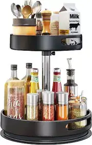 2 Tier Rotating Spice Rack Organizer, 360 Degree Rotation Turntable Kitchen Orga