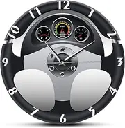 30cm Silent Wall Clock Automobile Car Steering Wheel and Dashboard Wall Clock Garage Decor for Man Cave Sport Automotive Style Printing Art Wall Watch for Modern Home Decor