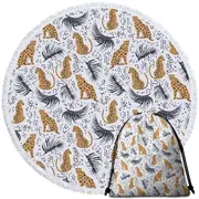 Cheetah Drawings Pattern Round Beach Towel