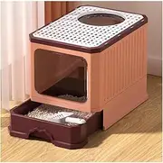 Top Entry Anti-Splashing Cat Toilet Foldable Cat Litter Box with Lid and Scoop Two-Way Entry and Exit Cat Litter Pan