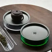 在飛比找蝦皮購物優惠-玻璃壺承日式加厚玻璃干泡臺圓形儲水養壺盤壺建水托禪意茶盤茶具