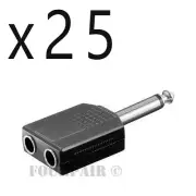 25 Pack 1/4" Dual Stereo Female to 6.35mm Mono Male Plug Audio Splitter Adapter