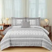 Boho Comforter Set Queen Size,8 Pieces Light Grey Bohemian Striped Bed in a