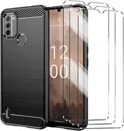 [HuiYouMY] [4 in 1] Mobile Phone Accessories Case Compatible with NOKIA C31 5G Cover with 3 Pack Tempered Glass Screen Protector, Slim Fit Soft TPU Shockproof Anti-Scratch Phone Case Cover - Black