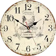 Toudorp Rustic Wall Clock French Country Vintage 14 Inch Battery Operated Silent Non-Ticking Wooden Wall Clocks Retro Arabic Numerals Animal Hen Style (Gourmet Kitchen)