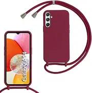 [Haygdz] Silicone Mobile Phone Chain for Samsung Galaxy A14 5G, Case with Strap, Adjustable Mobile Phone Necklace Case with Strap, Mobile Phone Case for Hanging, Case with Cord, Red