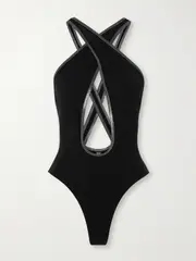 [Lisa Marie Fernandez] Lisa Marie Fernandez - Pretzel Cutout Metallic-trimmed Crepe Swimsuit - Black - 3 3 Black