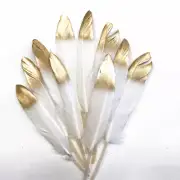 Tiny Goose Pointer Feather White Metallic Gold Tipped x 10 pcs - Style 33