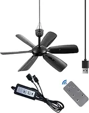 17.7-inch Portable USB Hanging Fan with 6 Blades, Indoor/Outdoor Use for RV, Camping, and Canopy, Quiet Operation (with remote control)