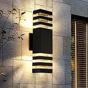 Outdoor Wall Light, LED Square Up&Down Porch Lights 3000K Warm White Outdoor Modern Wall Sconce Aluminum Porch & Patio Lights Exterior Light Fixture for House Garden Backyard Garage