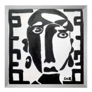 CORBELLIC EXPRESSIONISM 12X12 CUBIST MAN HANDMADE SIGNED COLORFUL ART PAINTING