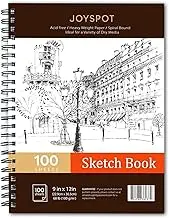 Art Sketch Book With Thick Paper, 9x12 Inch Pad for Drawing, 100 Sheets (68 lb/100gsm), Diary With Large Acid Free Sketching Paper, Spiral Bound Supplies for Artists & Amateurs