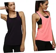 [SAFIGLE] 2pcs Women Yoga Vest Stretchy Sleeveless Fitness Top Open Back XL Black Comfortable Lightweight Sports Blouse for Gym Running Training and Casual Wear