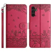 Stand Wallet PU Leather Cover Compatible For Samsung Galaxy A34 5G , Wall Cats Imprinted Phone Case with Strap Red