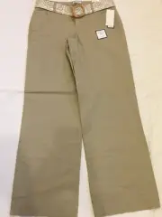 Dockers Favorite Fit Womens Chino Pants SZ 4 Wide Leg Brown Belted Cotton Blend