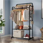 Clothes Rack Wheels Double Rails Multi-Functional Hanging Bedroom