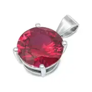 Solitaire Simple Circle Pendant Simulated Red .925 Sterling Silver Plain Charm